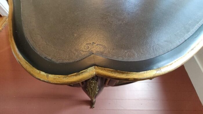 black and gold gilt writing desk with inlaid embossed leather topdesk drawersdesk edges louis xv influence 9225