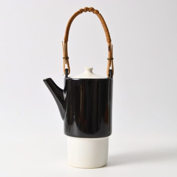 black and white tea or coffee pot by jindriska radova for keramo kozlany 1960s 5