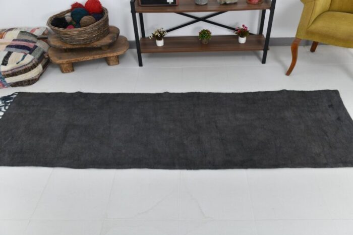 black fringed hand knotted hemp runner rug 4