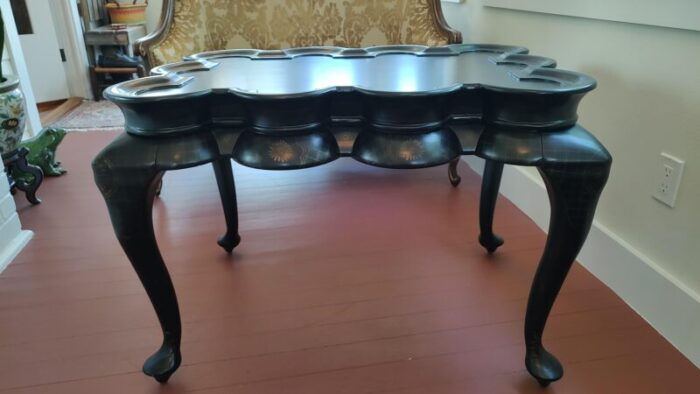 black lacquer tea table with hand painted nature elements chinoiseries influence 8002