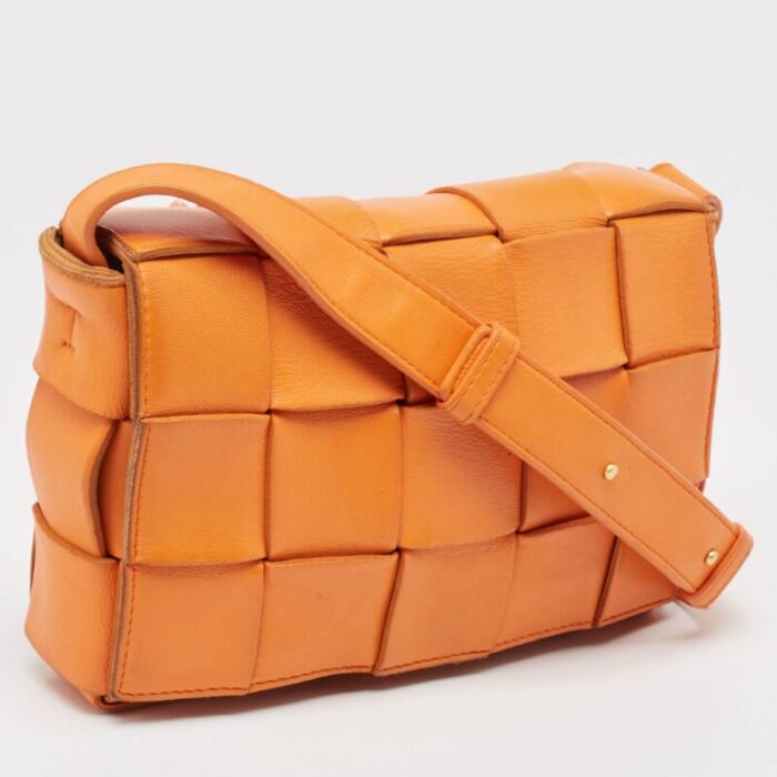 bottega veneta orange intreccio leather cassette shoulder bag 5488