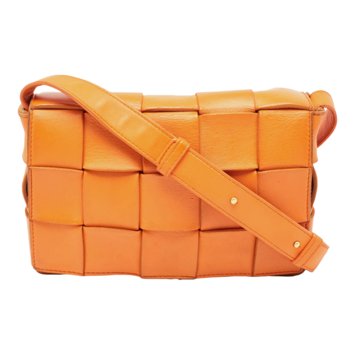 bottega veneta orange intreccio leather cassette shoulder bag 9316