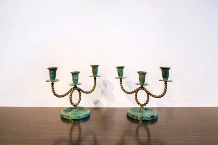 brass candleholders in oxidized brass italy 1940s set of 2 1