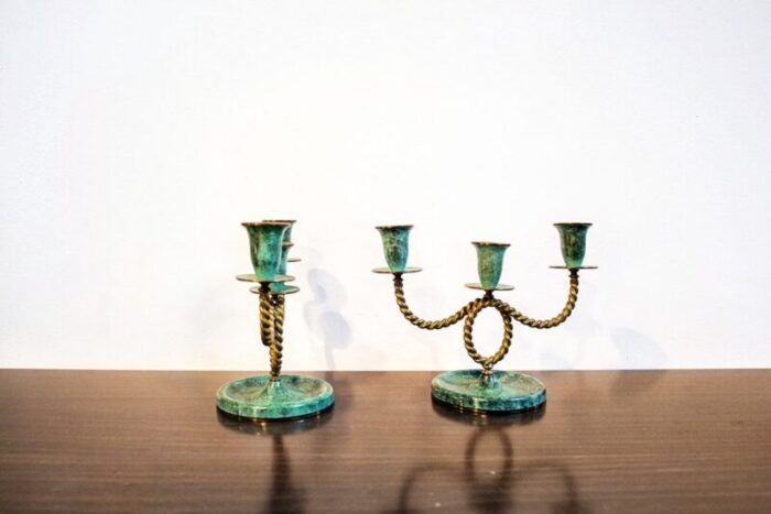 brass candleholders in oxidized brass italy 1940s set of 2 2