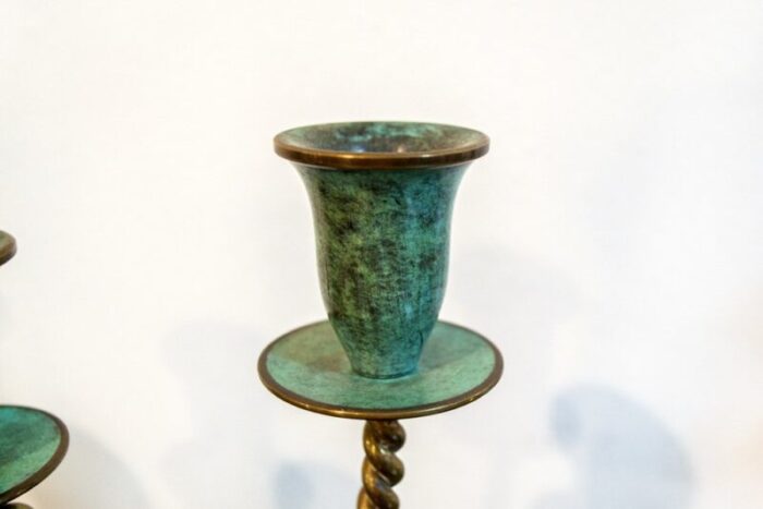 brass candleholders in oxidized brass italy 1940s set of 2 3