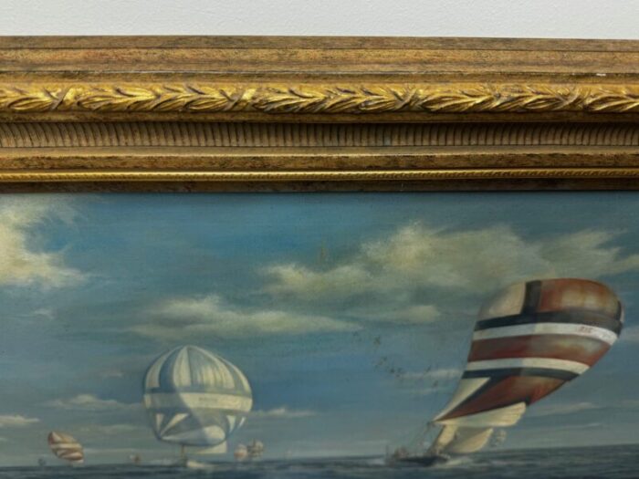 british large oil painting seascape admirals cup yacht cross channel race 1969 off cowes isle wight framed 3194