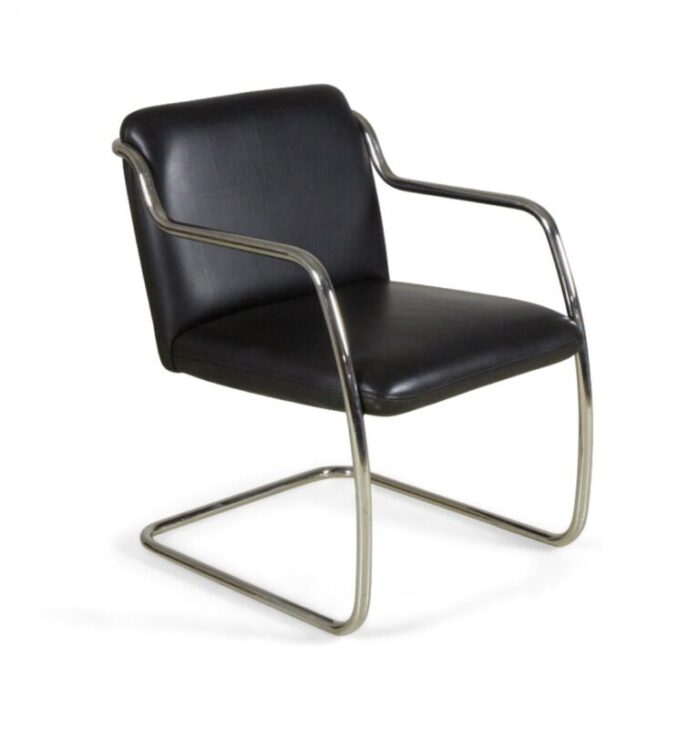 brueton contemporary black leather and steel tube frame armchairs a pair 1522