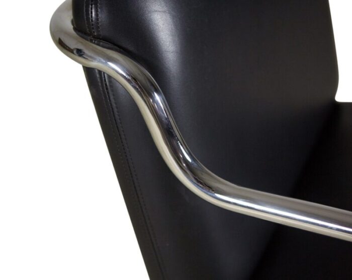 brueton contemporary black leather and steel tube frame armchairs a pair 9013