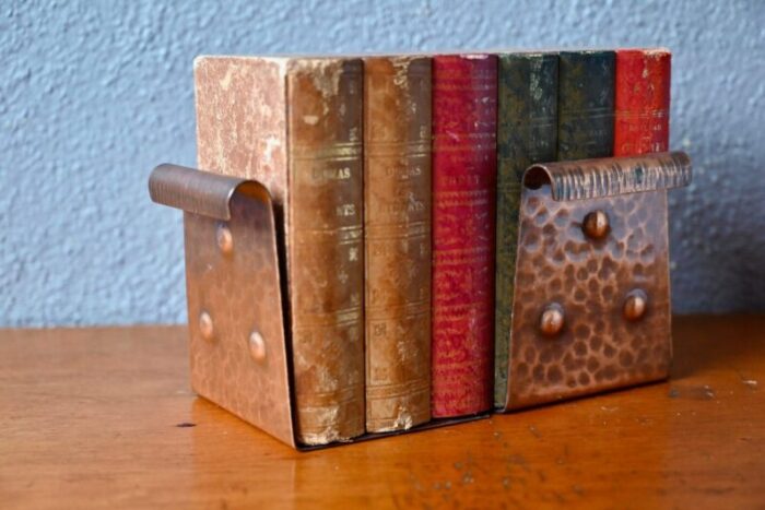 brutalist hammered copper bookends 1970s set of 2 1