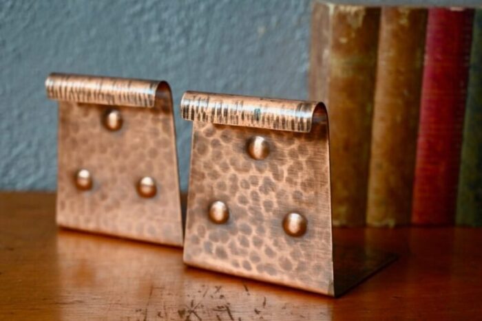 brutalist hammered copper bookends 1970s set of 2 2