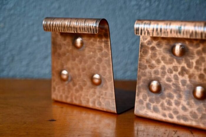 brutalist hammered copper bookends 1970s set of 2 3