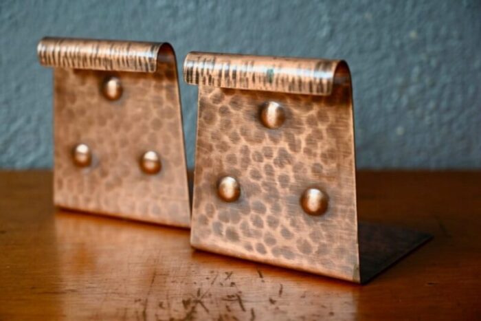 brutalist hammered copper bookends 1970s set of 2 4