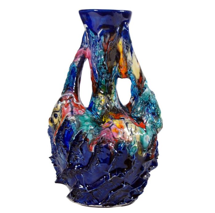 brutalist multicolor ceramic vase from vallauris 1960s 1