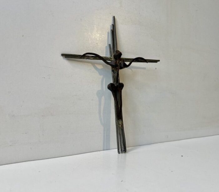 brutalist wall crucifix in iron and brass 1970s 1