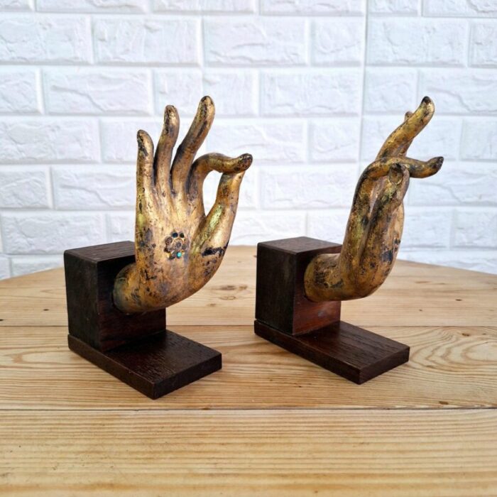 buddha hand fragments repurposed as bookends thailand mid 19th century set of 2 11