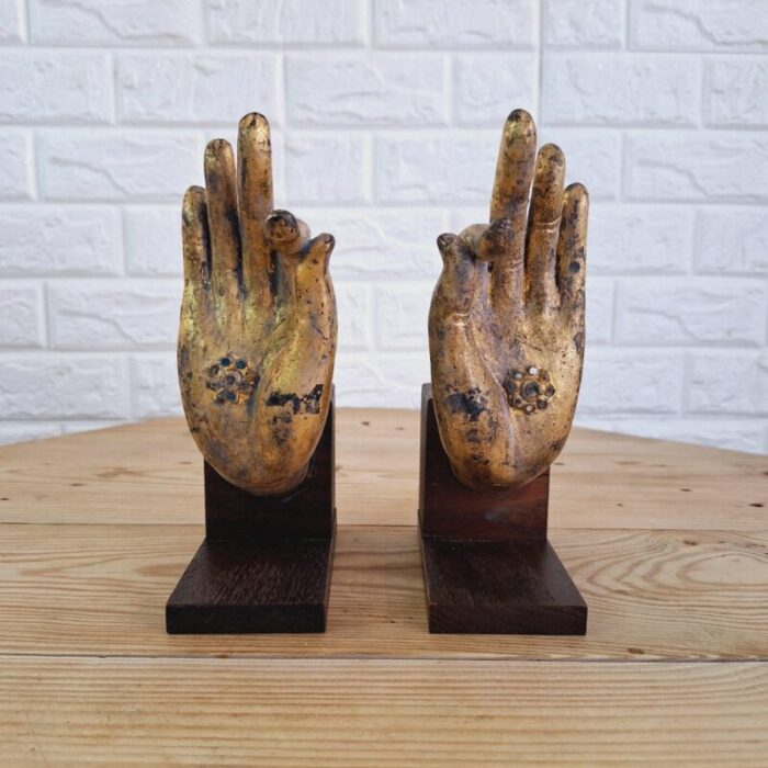 buddha hand fragments repurposed as bookends thailand mid 19th century set of 2 12