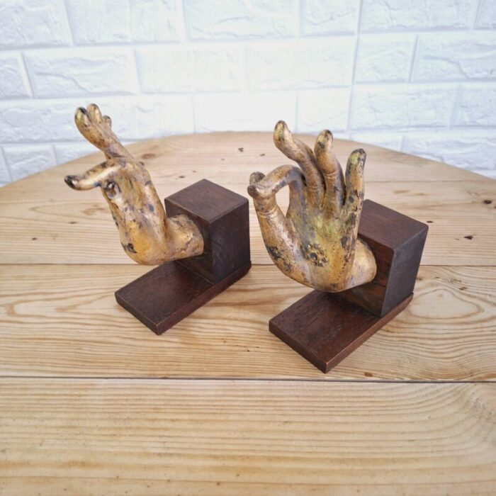 buddha hand fragments repurposed as bookends thailand mid 19th century set of 2 14