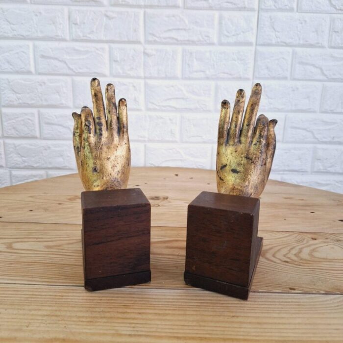 buddha hand fragments repurposed as bookends thailand mid 19th century set of 2 15