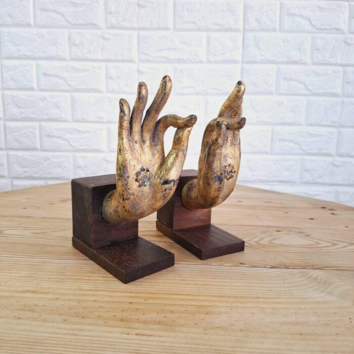 buddha hand fragments repurposed as bookends thailand mid 19th century set of 2 6