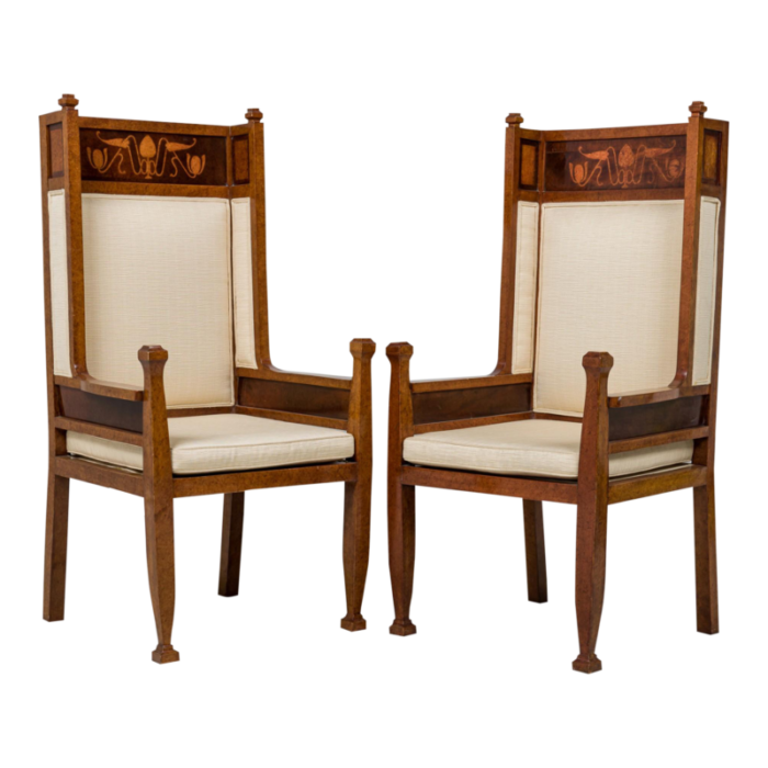 carl malmsten art deco swedish inlaid high back upholstered armchairs a pair 7764