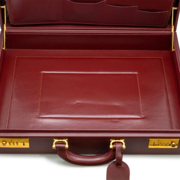 cartier must de cartier burgundy red c logo leather mens top handle briefcase 2211