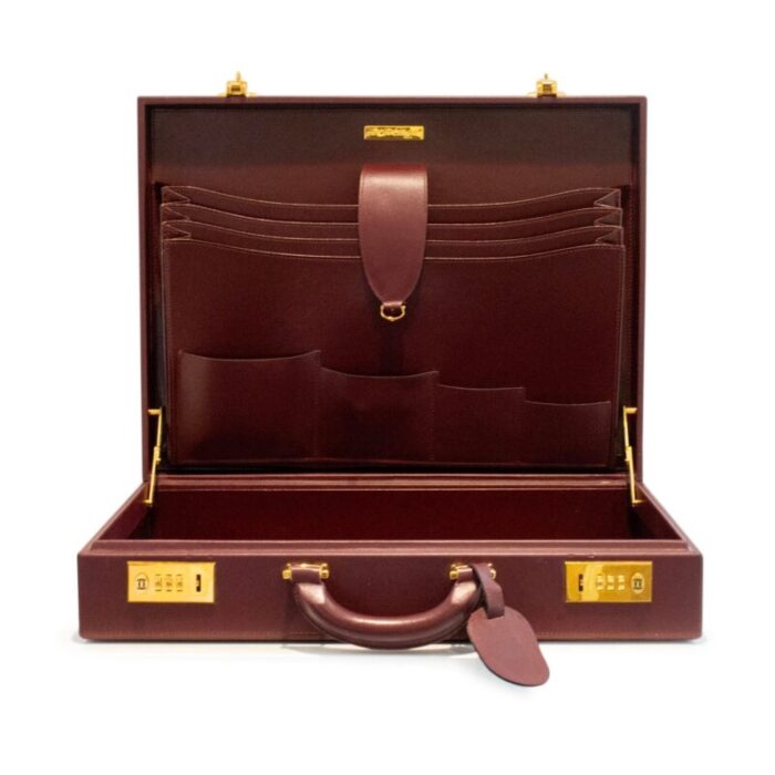 cartier must de cartier burgundy red c logo leather mens top handle briefcase 2436