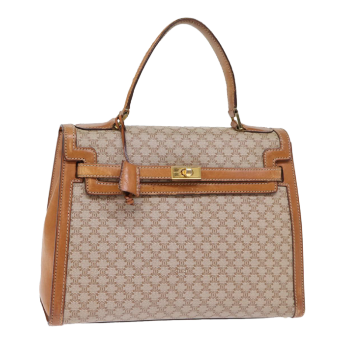 celine macadam canvas hand bag beige auth 73341 0269