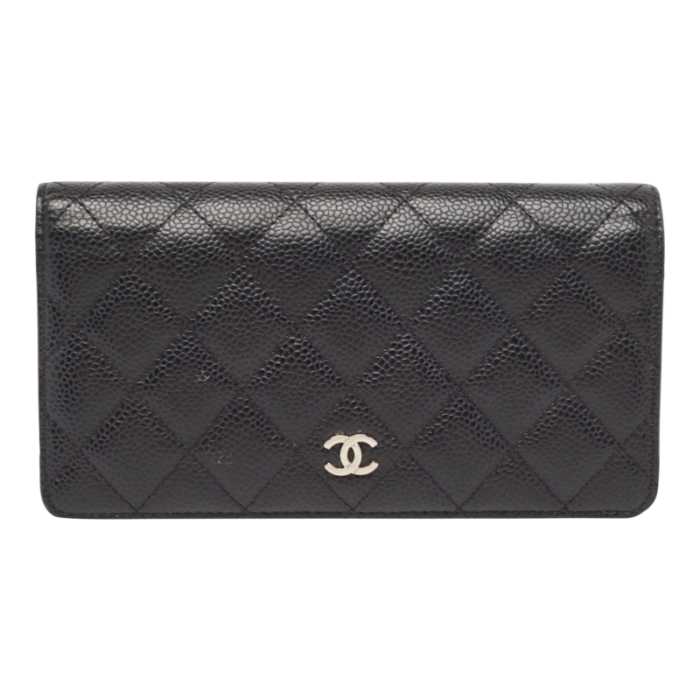 chanel black quilted caviar leather l yen continental wallet 1899