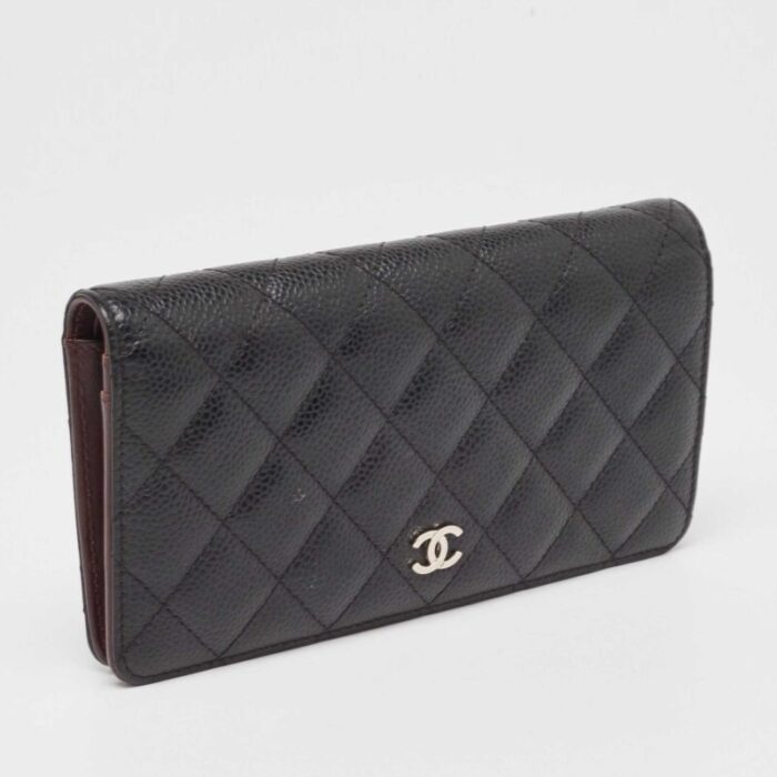 chanel black quilted caviar leather l yen continental wallet 9223