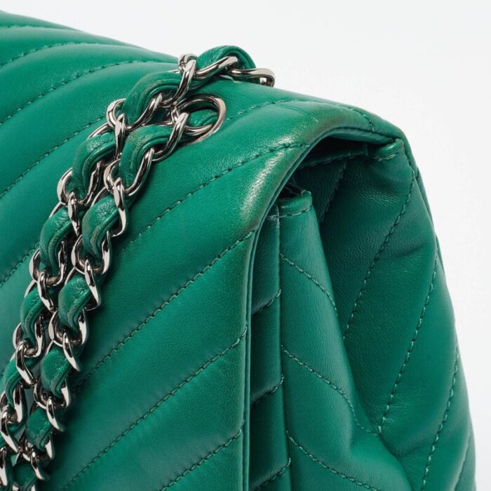 chanel green chevron leather maxi classic single flap bag 3100