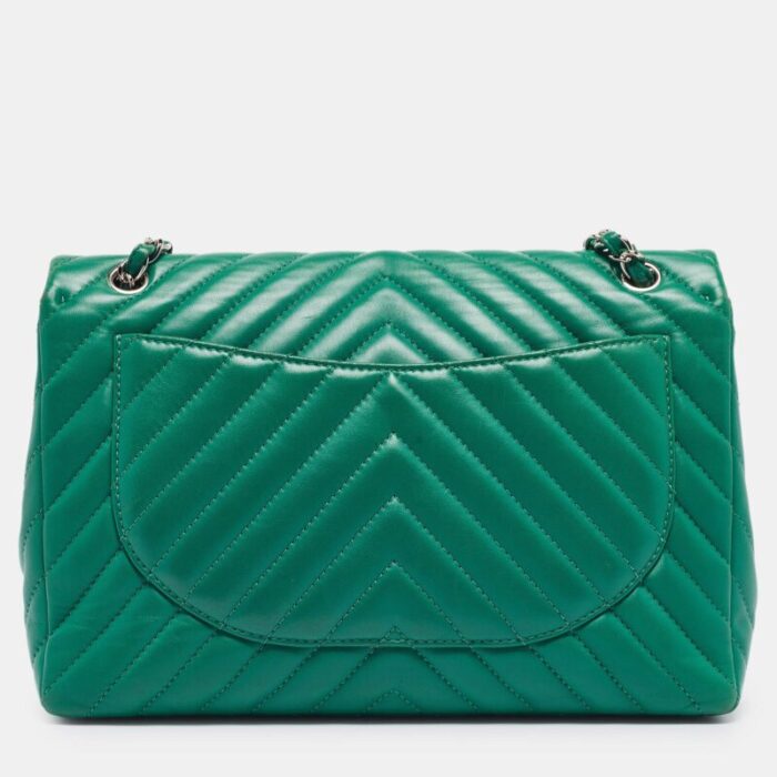 chanel green chevron leather maxi classic single flap bag 6499