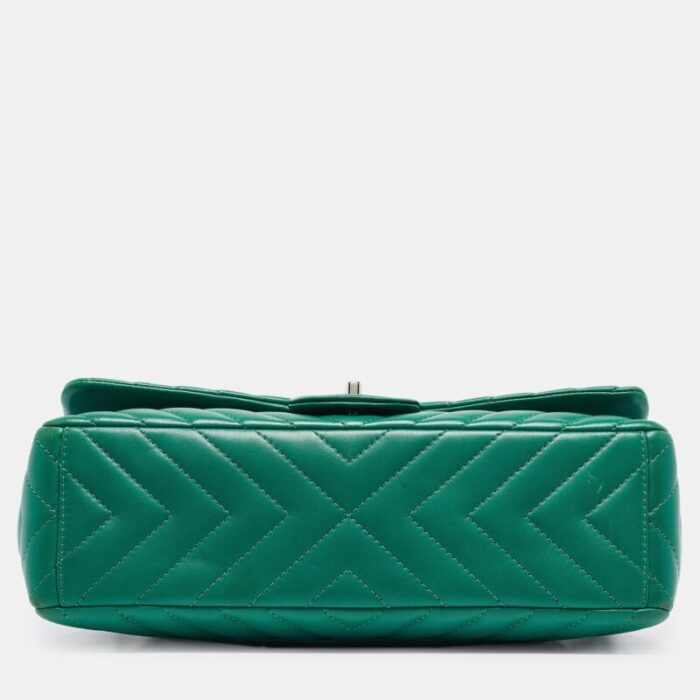 chanel green chevron leather maxi classic single flap bag 6596