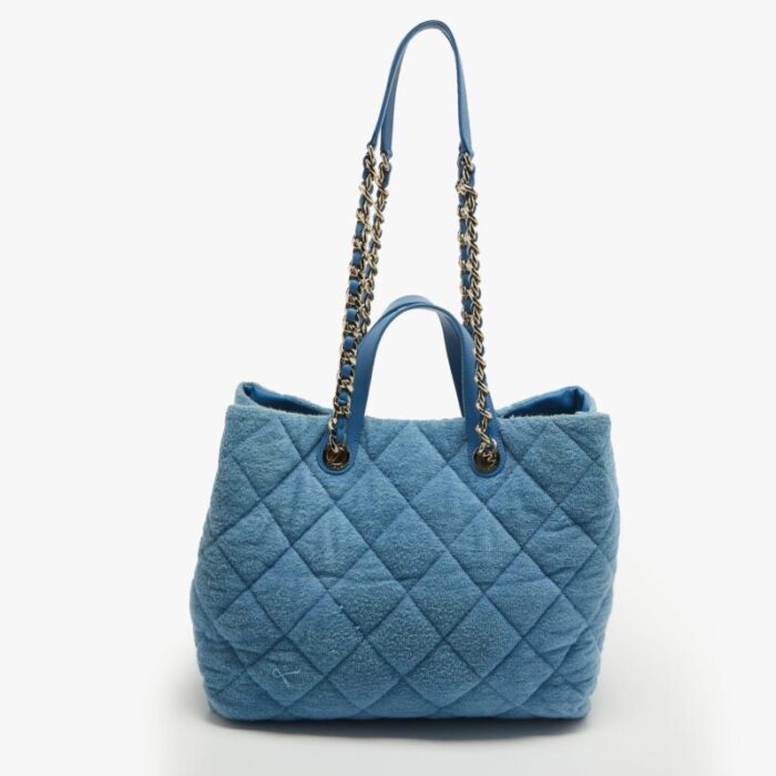 chanel light blue quilted terry cloth coco beach shopper tote 1305