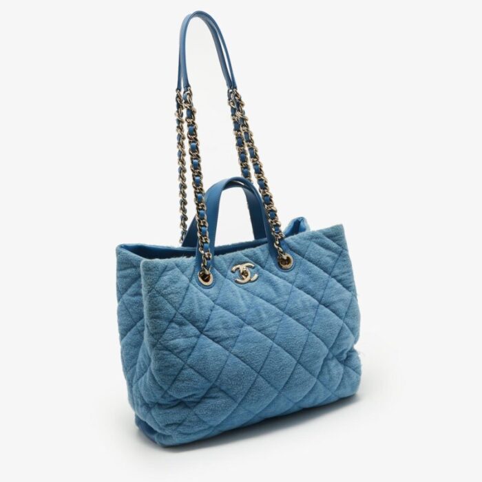 chanel light blue quilted terry cloth coco beach shopper tote 5092