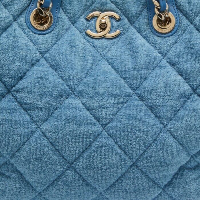 chanel light blue quilted terry cloth coco beach shopper tote 5389