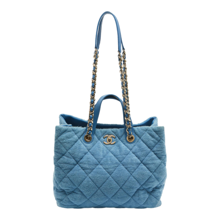 chanel light blue quilted terry cloth coco beach shopper tote 7323