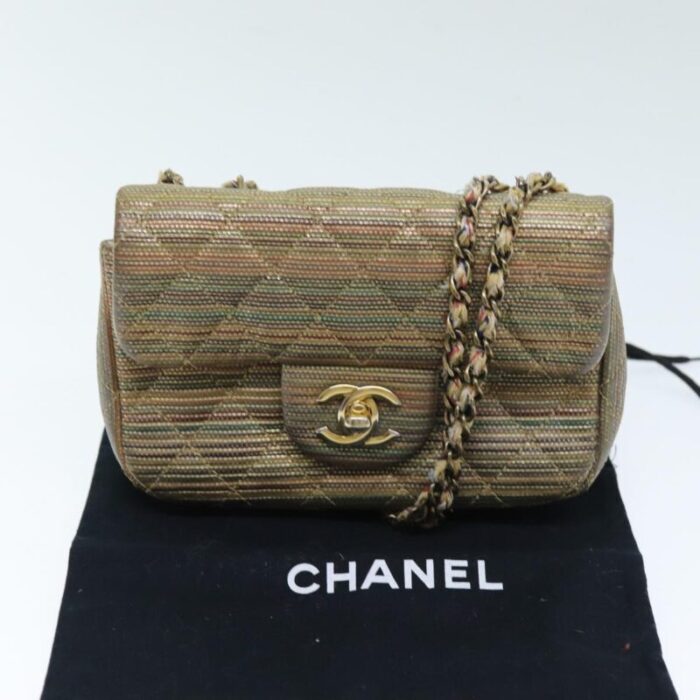 chanel matelasse chain shoulder bag coated canvas gold cc auth 73654a 5718