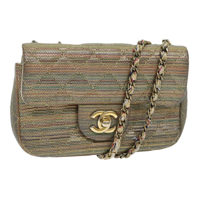 chanel matelasse chain shoulder bag coated canvas gold cc auth 73654a 6121