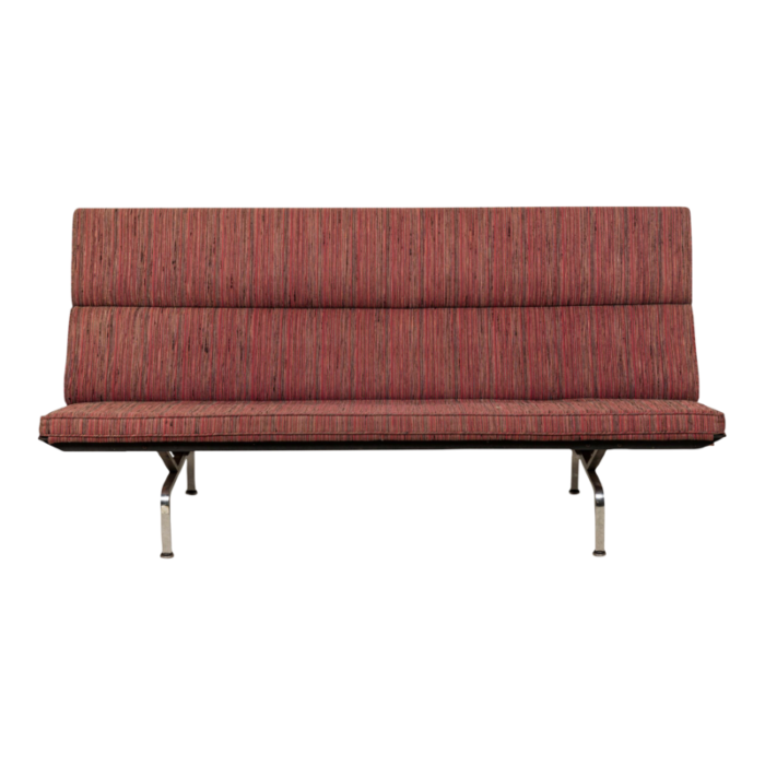 charles eames for herman miller american mid century red and pink upholstered chrome sofa compact 4741