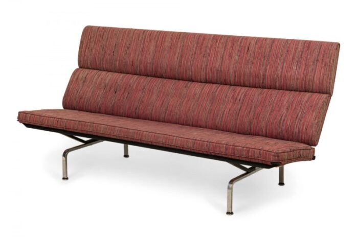 charles eames for herman miller american mid century red and pink upholstered chrome sofa compact 7553