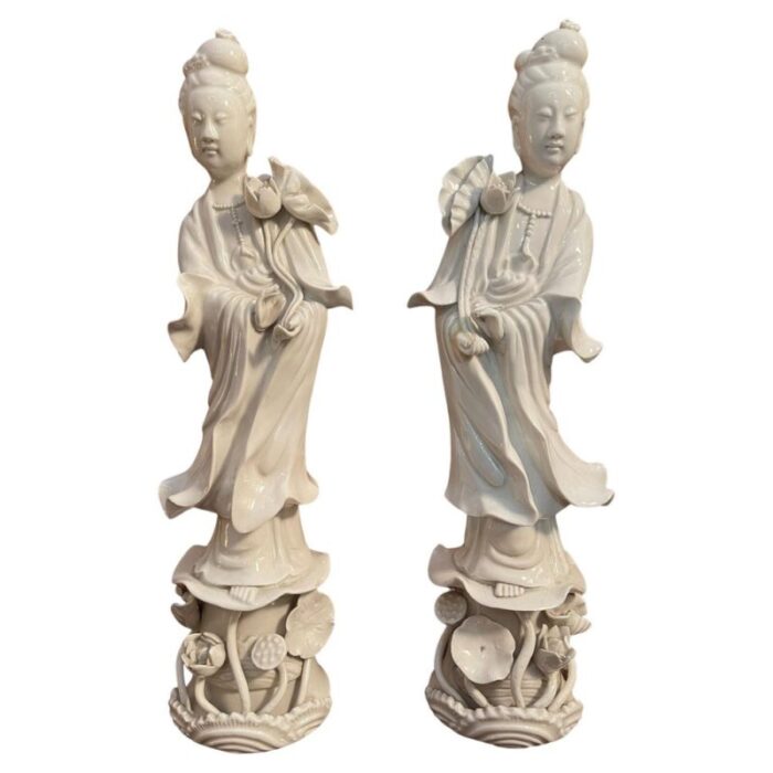 chinese artist guanyin statues 19th century ceramic set of 2 1