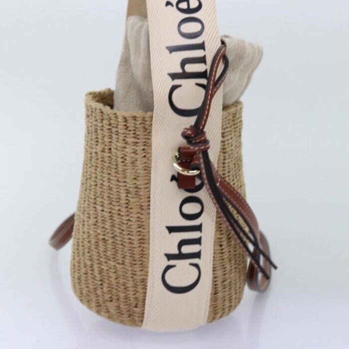 chloe woody small basket shoulder bag raffia beige auth 73397a 4244