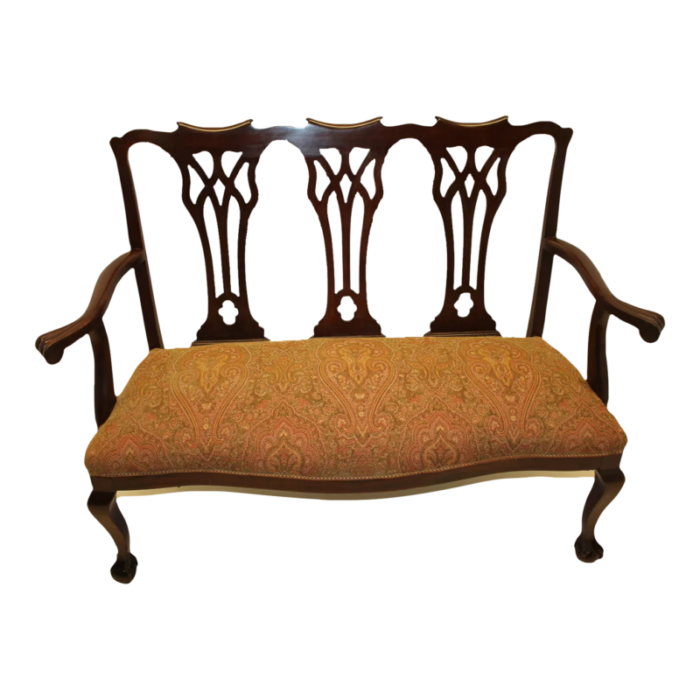 circa 1920s english chippendale mahogany settee loveseat with claw foot 2174