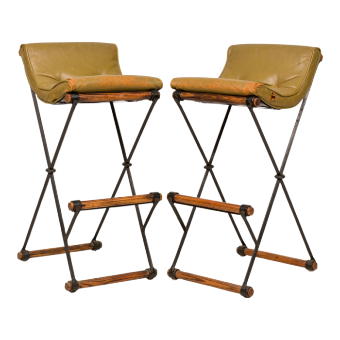 cleo baldon for terra of california mid century american x frame avocado green barstools a pair 8628