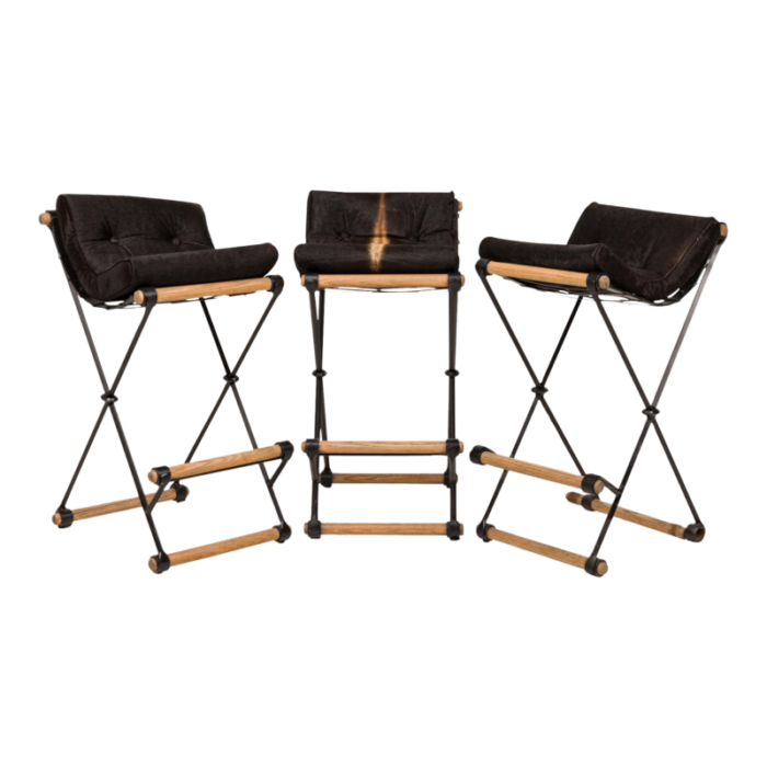 cleo baldon for terra of california mid century american x frame faux cowhide barstools set of 3 0536