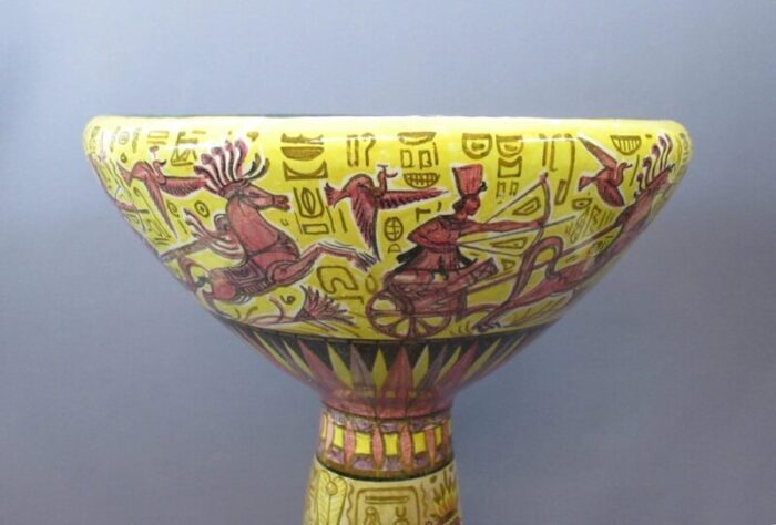 column totem vase in terracotta majolica with hand painted egyptian decor by nereo boaretto 1950s 9