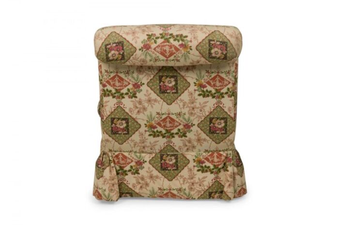 contemporary beige floral and genre scene patterned upholstered slipper chair 7887