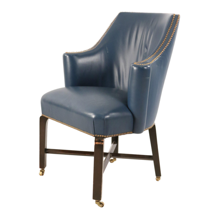 contemporary blue leather rounded back club armchair 9900