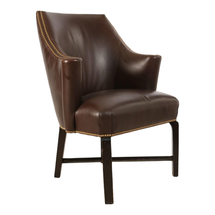 contemporary brown leather rounded back club armchair 3684