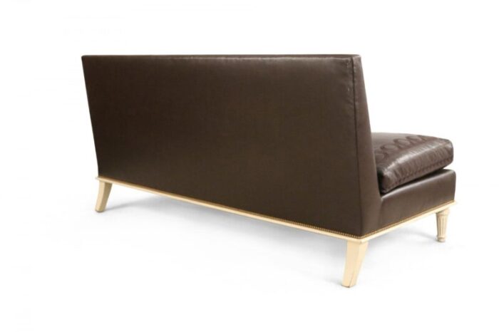 contemporary embroidered brown leather and painted wood sofa 4015